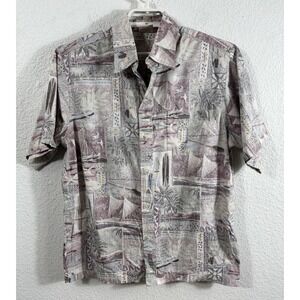 Go Barefoot Shirt Mens Large Multicolor Hawaiian Reverse Print Cotton Made USA